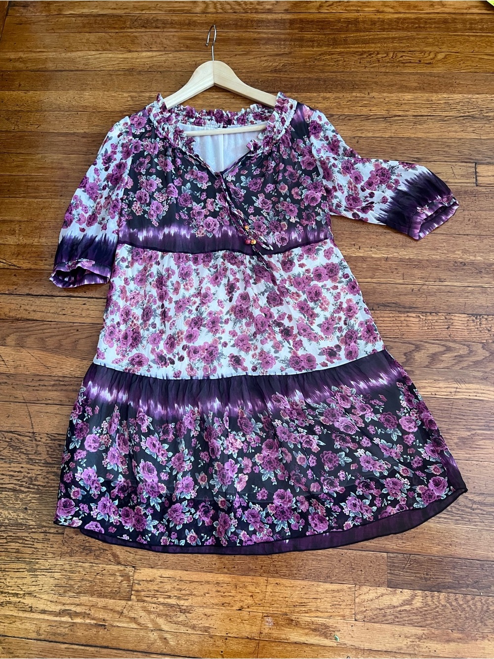 Girls Floral Tiered Purple and White Dress